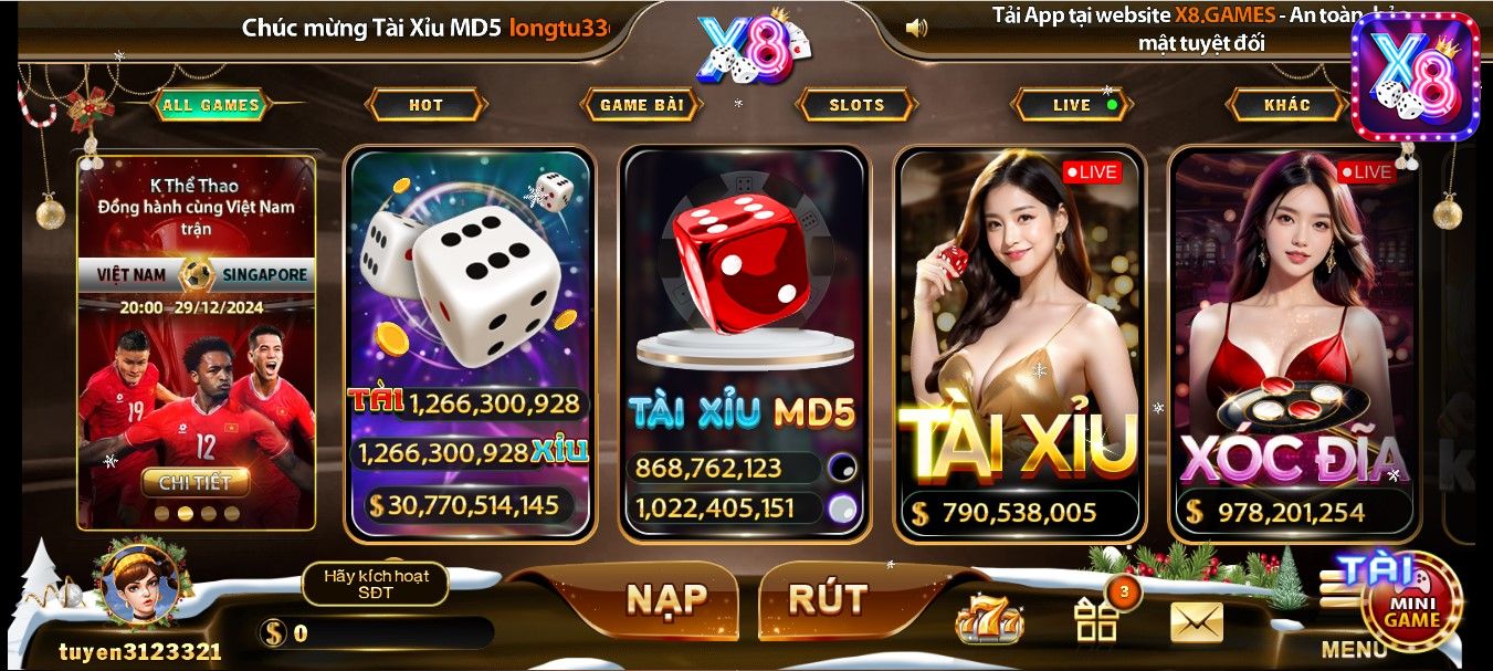 Trải nghiệm casino X8 chân thực như trong mơ