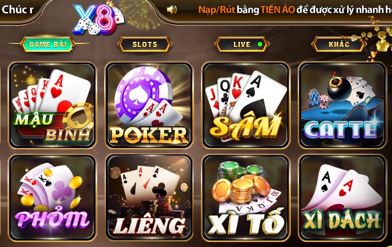 Trò chơi casino được yêu thích tại X8